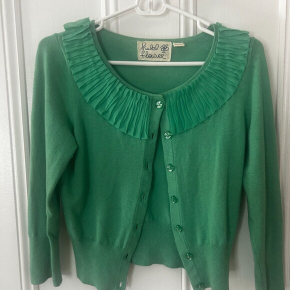 Anthropologie Fielel Flower Cropped button-up knit sweater with rogue neckline - Picture 4 of 8